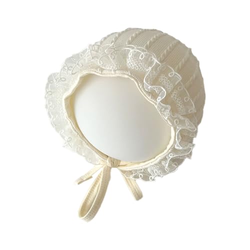 HEOXIN Baby Girl Lace Floral Bonnet Hat, Kleinkind Sommer Strand Hut Gerippt Atmungsaktiv Sonnenhut, Prinzessin Ohrenschutz Bonnet Cap mit Verstellbarem Kinnriemen für 3-18 Monate, Weiß von HEOXIN