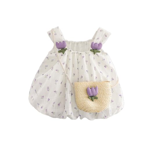 HEOXIN Kleinkind Baby Mädchen Sommer Tulpe Prinzessin Kleid, ärmellos Blumendruck Puffy Hosenträger Kleider mit Elastischem Hals Tulpe Tasche für Strand Geburtstag Shooting 1-2 Jahre, Lila von HEOXIN