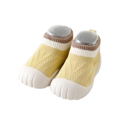 HEOXIN Krabbelsocken Baby, Lauflernschuhe Sockenschuhe Hüttenschuhe Kleinkind, Rutschfeste Weiche Sohle Grip Anti-Kollisions-Zehenkappe Atmungsaktives Aufeinanderprallen Farben Mesh Walkschuhe Gelb L von HEOXIN