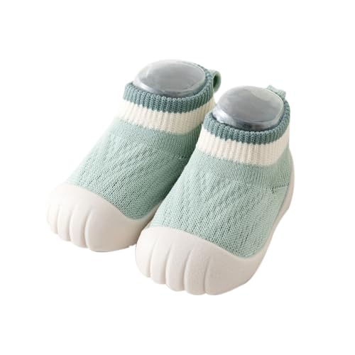 HEOXIN Krabbelsocken Baby, Lauflernschuhe Sockenschuhe Hüttenschuhe Kleinkind, Rutschfeste Weiche Sohle Grip Anti-Kollisions-Zehenkappe Atmungsaktives Aufeinanderprallen Farben Mesh Walkschuhe Grün L von HEOXIN
