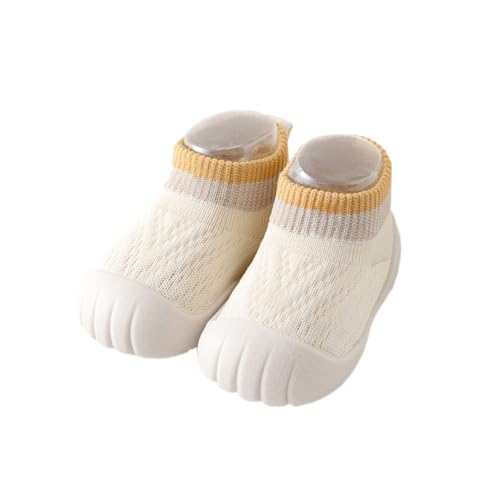 HEOXIN Krabbelsocken Baby, Lauflernschuhe Sockenschuhe Hüttenschuhe Kleinkind, Rutschfeste Weiche Sohle Grip Anti-Kollisions-Zehenkappe Atmungsaktives Aufeinanderprallen Farben Mesh Walkschuhe Weiß L von HEOXIN