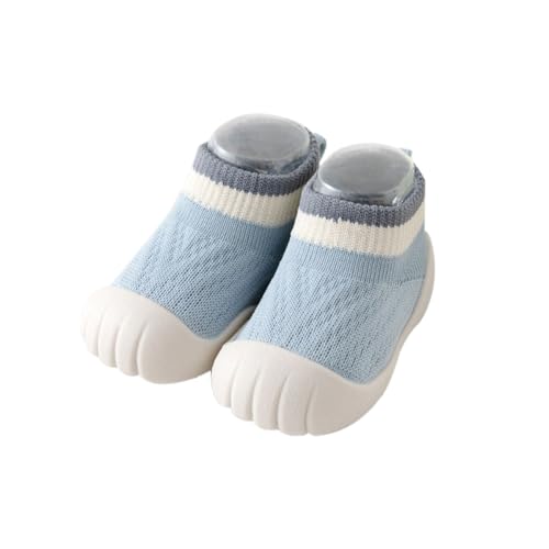 HEOXIN Krabbelsocken Baby, Lauflernschuhe Sockenschuhe Hüttenschuhe Kleinkind, Rutschfeste Weiche Sohle Grip Anti-Kollisions-Zehenkappe Atmungsaktives Aufeinanderprallen Farben Mesh Walkschuhe Blau M von HEOXIN