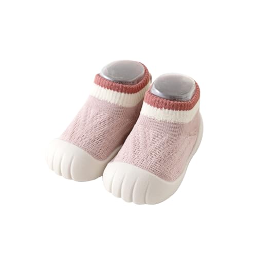 HEOXIN Krabbelsocken Baby, Lauflernschuhe Sockenschuhe Hüttenschuhe Kleinkind, Rutschfeste Weiche Sohle Grip Anti-Kollisions-Zehenkappe Atmungsaktives Aufeinanderprallen Farben Mesh Walkschuhe Pink S von HEOXIN