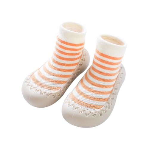 HEOXIN Krabbelsocken Baby, Lauflernschuhe Sockenschuhe Hüttenschuhe Kleinkind Rutschfeste Weiche Grip Anti Kollisions Zehenkappe Gestreiftes Atmungsaktives Mesh Walkschuhe, Orange, 31 Monate-3 Jahre von HEOXIN