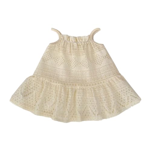 HEOXIN Neugeborenes Baby Mädchen Spaghetti-Träger Kleid, Hohle Spitze Strumpfhalter Prinzessin Kleider, ärmellose Blume Stickerei A-Linie Kleid mit Elastischen Hals für 6 Monate-1 Jahre, Beige von HEOXIN