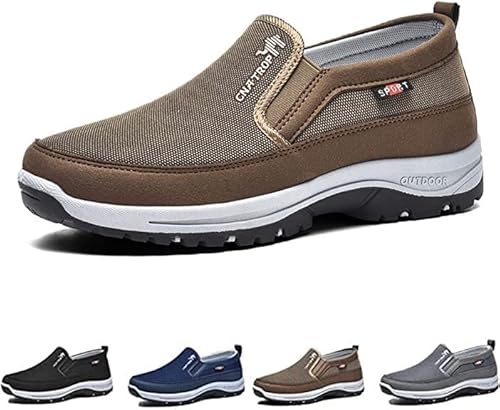 CNA Trop-Schuhe für Männer, Asupwell-Schuhe, Outdoor-Komfort Orthopädische Schuhe atmungsaktiv, Anti-Rutsch-Canvas Loafers (Farbe: Brown, Größe: 46 EU) von HEPVET