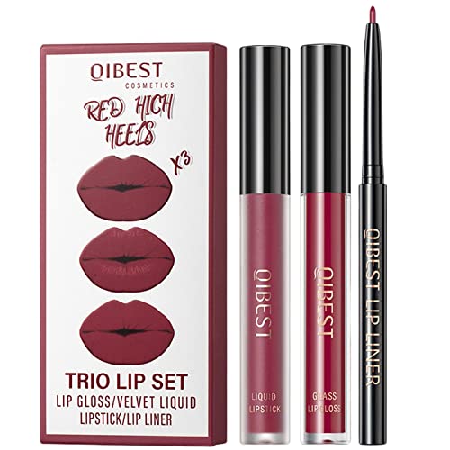 Set aus flüssigem Lippenstift und Lip Liner | Flüssiger Matt-Lippenstift Make-up-Lipliner-Stift,Antihaft-Cup Lipgloss Matte Lip Glaze Make-up-Geschenkset für Frauen Mädchen Ganzjähriges Make-up Hepvet von HEPVET