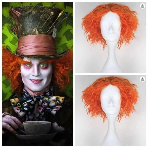 HEPYLAIFU vokuhila perücke herren Halloween Herren Cosplay Perücke Schlafwandeln im Wunderland, Mad Hat Perücke von HEPYLAIFU