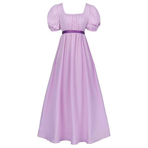 HEQU Regency Kleider für Damen mit Satin-Schärpe, gerüschte Puffärmel, Empire-Taillenkleid, Kleid, Helles Violett, Klein von HEQU