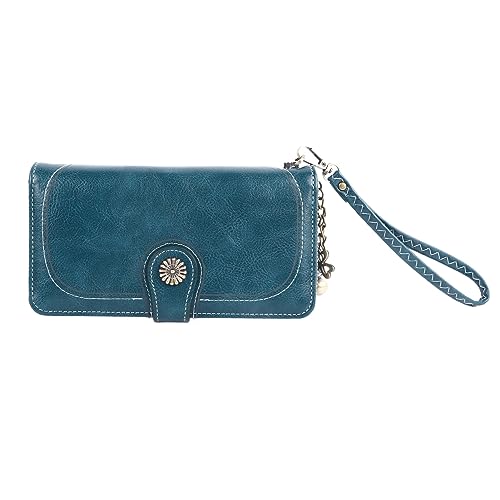 HERCHR Damen-Geldbörse, Leder-Kreditkartenetui, Großes Fassungsvermögen, Dreifach Faltbare Clutch, Handgelenktasche Mit Mehreren Kartenetuis Für Damen(Blau) von HERCHR