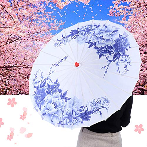 HERCHR Japanischer chinesischer Regenschirm-Sonnenschirm, handgefertigter Regenschirm aus geöltem Papier Winddichter klassischer Tanzschirm für Hochzeitsfeiern, Fotografie, Kostüme(Blau) von HERCHR