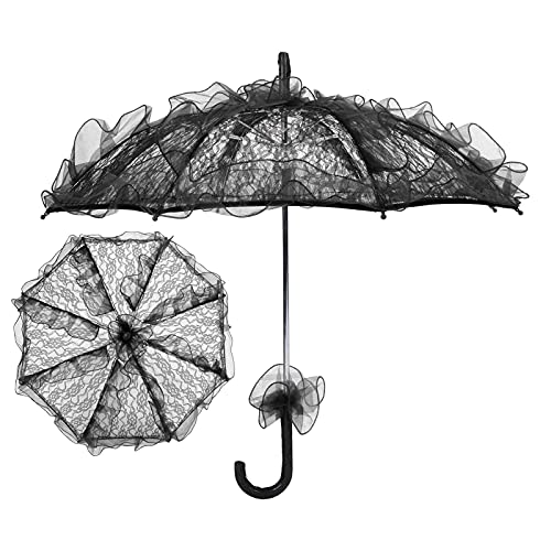HERCHR Spitze Sonnenschirm Regenschirm - Mini Faltbarer Brautschirm Spitze Blumen Sonnenschirm Regenschirm Hochzeit Zubehör ideal für Brautjungfern und Blumenmädchen - Foto Prop Blau(Schwarz) von HERCHR