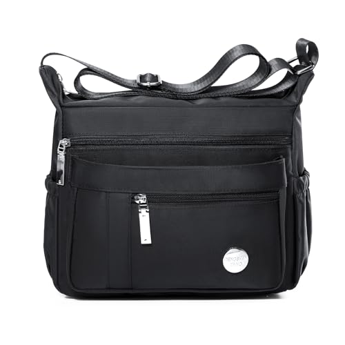 HERCMNOY Crossbody Taschen Für Frauen Umhängetasche Handtasche Mehrere Taschen Tasche Nylon Messenger Geldbörsen, Schwarz , 28cm x 11cm x 22cm von HERCMNOY