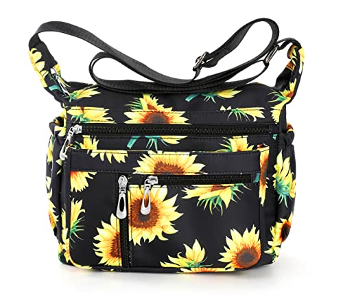 HERCMNOY Damen Schultertasche Handtasche Mehrere Taschen Nylon Crossbody Taschen Messenger Purses, Sonnenblumen, Exterior Dimensions: 11" L x 8.27" H x 4.33" D von HERCMNOY