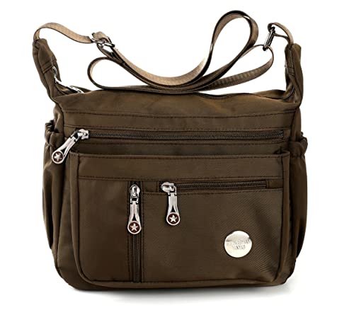 HERCMNOY Frauen Crossbody Taschen Umhängetasche Handtasche Mehrere Taschen Tasche Nylon Messenger Geldbörsen, braun, Exterior Dimensions: 11" L x 8.27" H x 4.33" D von HERCMNOY