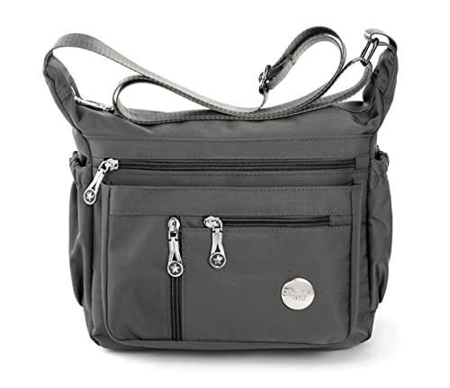 HERCMNOY Damen Schultertasche Handtasche Mehrere Taschen Nylon Crossbody Taschen Messenger Purses, grau, Exterior Dimensions: 11" L x 8.27" H x 4.33" D von HERCMNOY