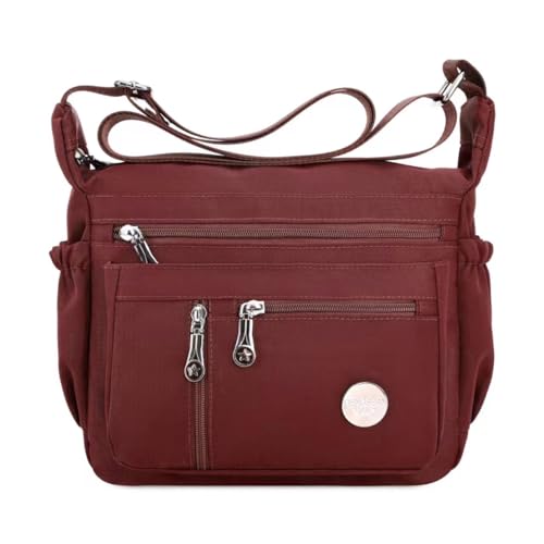 HERCMNOY Damen-Umhängetasche, Umhängetasche, Handtasche, mehrere Taschen, Nylon, Kuriertasche, weinrot, Exterior Dimensions: 11" L x 8.27" H x 4.33" D von HERCMNOY