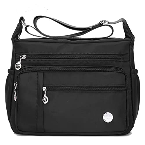 HERCMNOY Crossbody-Tasche für Damen, mehrere Taschen, Nylon-Schultertaschen, Handtasche, lässige Geldbörse, Kuriertasche, Schwarz-L von HERCMNOY