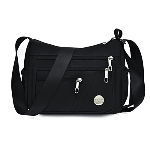 HERCMNOY Umhängetasche für Damen, wasserdicht, Reise-Schultertasche, Messenger-Nylon, Handtasche, Schwarz , 28cm*11cm*22cm von HERCMNOY