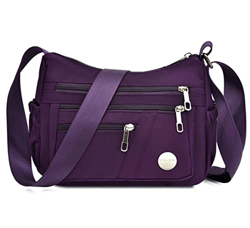 HERCMNOY Umhängetasche für Damen, wasserdicht, Reise-Umhängetasche, Messenger-Nylon-Geldbörse, Handtasche, violett, 28cm*11cm*22cm von HERCMNOY