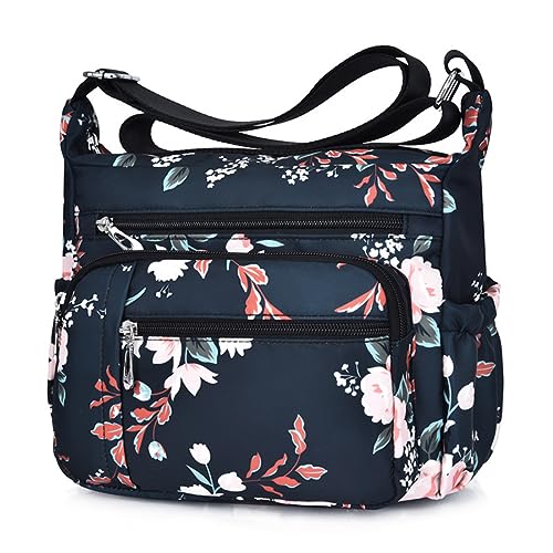 HERCMNOY Umhängetasche für Frauen Multi Pocket Casual Reisetasche Handtasche Umhängetasche Messenger Bag, rosa blume von HERCMNOY