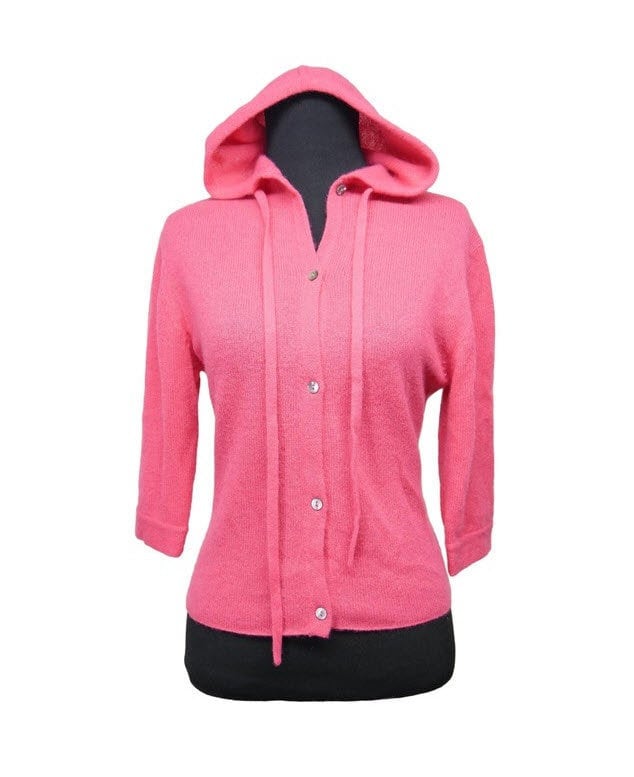 Fai Pink Vintage Kaschmir Kurzarm Kapuzenpullover Strickjacke Size 4 | S von HERCoutureResale