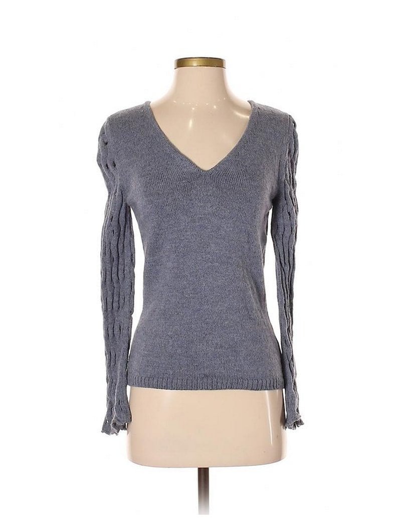 Nellik Vintage Wolle V-Ausschnitt Cut-Out Detail Stahlblau Gr. S von HERCoutureResale