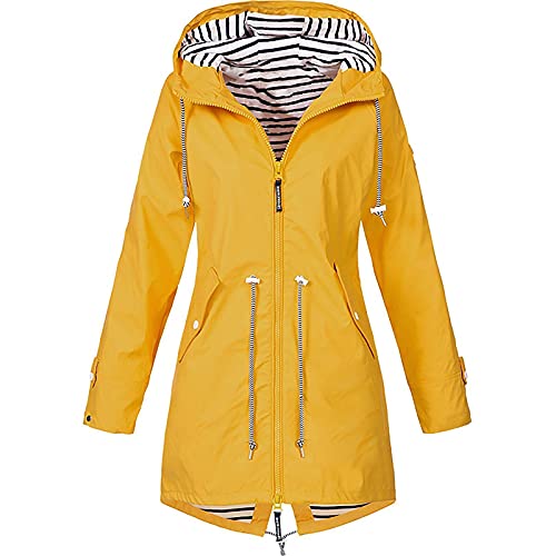 Regenjacke für Damen, wasserdicht, leicht, winddicht, mit Kapuze im Freien, Packbar, C-gelb, 52 von HEREEQ