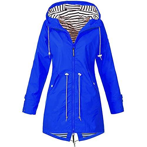 Regenjacke für Damen, wasserdicht, leicht, winddicht, mit Kapuze im Freien, Packbar Gr. 50, C-blau. von HEREEQ