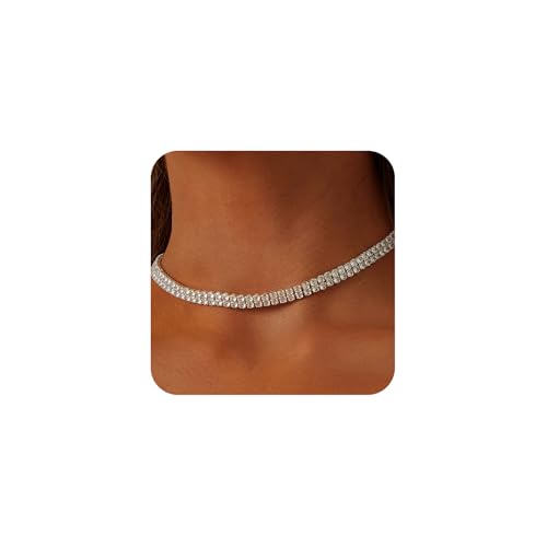 HERIER Tennis-Halskette für Damen, 14 Karat vergoldet oder Silber, Strass-Choker-Halsketten, zierlicher Zirkonia-Schnitt, Kunstdiamantkette, 3 mm, Small, Messing, Zirkonia HERIER Tennis-Halskette für Damen, 14 Karat vergoldet oder Silber, Strass-Choker-Halsketten, zierlicher Zirkonia-Schnitt, Kunstdiamantkette, 3 mm, Small, Messing, Zirkonia von HERIER