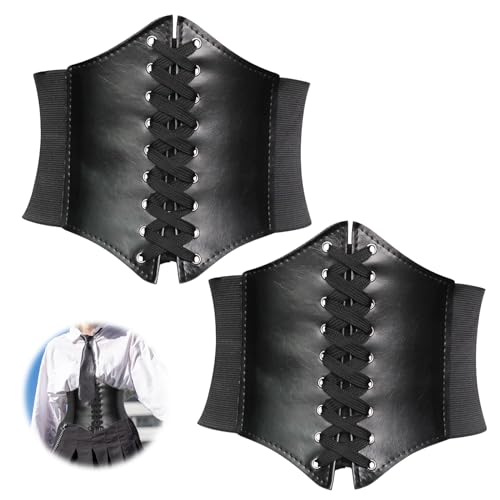 HERKINDNESS 2 Stück Corset Belt, Vintage Lace-up Leder Korsett Gürtel Damen, Verdicken Taillenkorsett, Korsett Elastische für Halloween-Partys und Andere Events Bestens Geeignet von HERKINDNESS