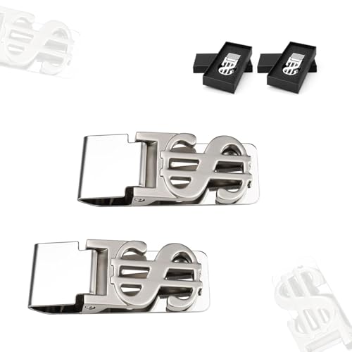 HERKINDNESS Geldklammern, 2 Stück Edelstahl Geldklammer, Tragbar Geldklammer Herren, Geldscheinklammer, mit Verpackung Geschenkbox, für Kreditkarten Geldscheine Visitenkarten von HERKINDNESS