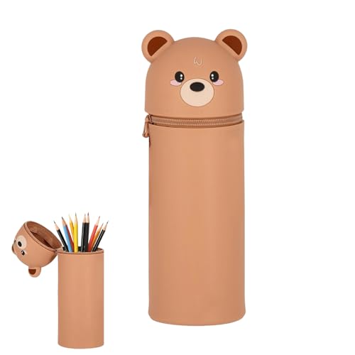 HERKINDNESS Silikon Federmäppchen, 19 × 6,5 cm Vertikales Stiftemäppchen, Bären-Design Schlampermäppchen und Stifteköcher 2 in 1, für Klassenzimmer, Zuhause und Büro von HERKINDNESS