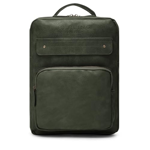 HERLING Herren-/Damen Rucksack LEIBNIZ klassisches Vintage-PU-Leder (Pewter Green) von HERLING - research