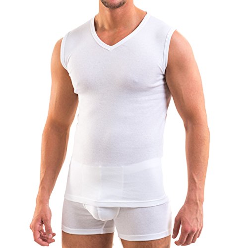 HERMKO 3050 Herren Muskelshirt V-Neck aus 100% Bio-Baumwolle Atlethic Vest Unterhemd, Größe:D 4 = EU S, Farbe:weiß von HERMKO