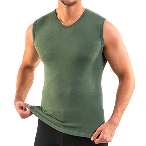 HERMKO 3050 Herren Muskelshirt V-Neck aus 100% Bio-Baumwolle Atlethic Vest Unterhemd, Größe:D 7 = EU XL, Farbe:Tanne von HERMKO