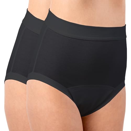 HERMKO 1265 2er Pack Damen Inkontinenz Slip mit Weichbund aus Bio-Baumwolle, Farbe:schwarz, Größe:36/38 (S) von HERMKO