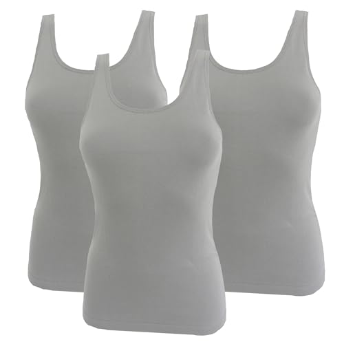 HERMKO 1310 3er Pack Damen Basic Tank Tops - 100% Bio-Baumwolle in Feinripp - Langlebig und Formbeständig - Ideales Unterhemd für jeden Look, Größe:44/46 (L), Farbe:grau von HERMKO
