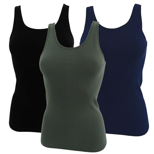 HERMKO 1310 3er Pack Damen Basic Tank Tops - 100% Bio-Baumwolle in Feinripp - Langlebig und Formbeständig - Ideales Unterhemd für jeden Look, Größe:48/50 (XL), Farbe:Mix s/m/o von HERMKO