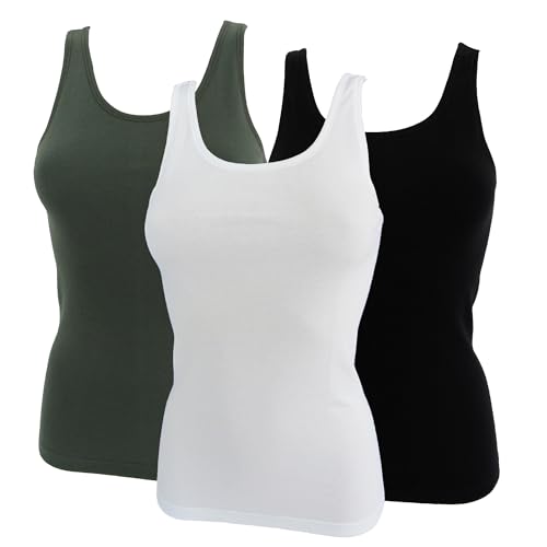 HERMKO 1310 3er Pack Damen Basic Tank Tops - 100% Bio-Baumwolle in Feinripp - Langlebig und Formbeständig - Ideales Unterhemd für jeden Look, Größe:48/50 (XL), Farbe:Mix w/s/o von HERMKO