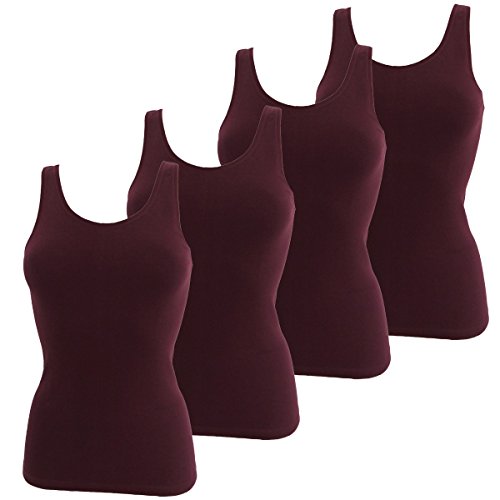 HERMKO 1310 4er Pack Damen Tank Tops - 100% Bio-Baumwolle in Feinripp - Hautfreundlich nach ÖKO-TEX - Strapazierfähig und Formbeständig, Farbe:Bordeaux, Größe:40/42 (M) von HERMKO