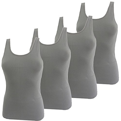 HERMKO 1310 4er Pack Damen Tank Tops - 100% Bio-Baumwolle in Feinripp - Hautfreundlich nach ÖKO-TEX - Strapazierfähig und Formbeständig, Farbe:grau, Größe:32/34 (XS) von HERMKO