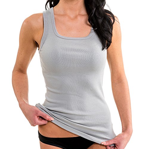 HERMKO 1325 Damen Longshirt in Trend-Farben aus 100% Bio-Baumwolle, Tank Top auch in Übergrößen, längeres Shirt für drüber und drunter, Farbe:grau, Größe:40/42 (M) von HERMKO