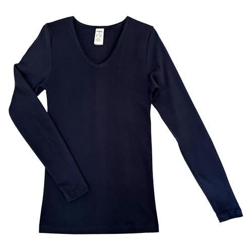 HERMKO 13680 Damen Langarm Unterhemd mit V-Ausschnitt, Farbe:Marine, Größe:52/54 (XXL) von HERMKO