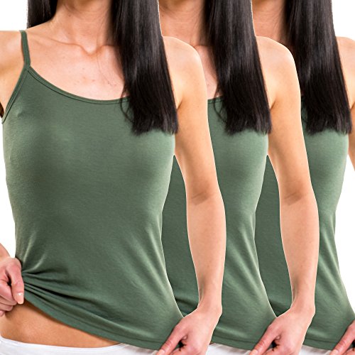 HERMKO 1560 3er Pack Damen Träger Top - 100% Bio-Baumwolle, Unterhemd in Feinripp-Qualität - Weich, Strapazierfähig & Vielseitig für jeden Look, Farbe:Olive, Größe:36/38 (S) von HERMKO