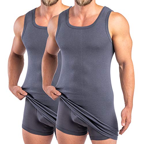 HERMKO 16027 2er Pack Herren extralanges Unterhemd aus Baumwolle/Modal, Größe:D 10 = EU 4XL, Farbe:Graphit von HERMKO