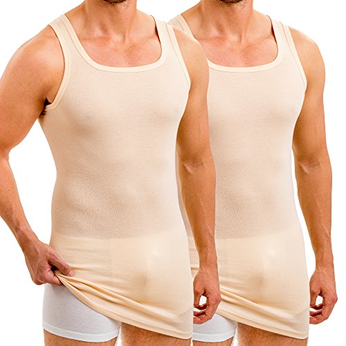 HERMKO 16027 2er Pack Herren extralanges Unterhemd aus Baumwolle/Modal, Größe:D 5 = EU M, Farbe:Cream von HERMKO