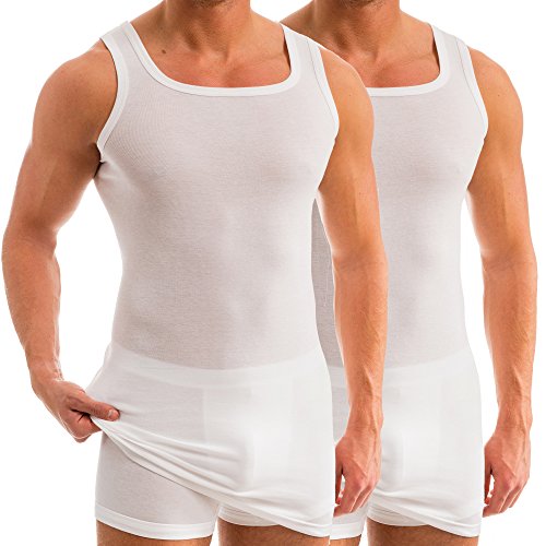 HERMKO 16027 2er Pack Herren extralanges Unterhemd aus Baumwolle/Modal, Größe:D 5 = EU M, Farbe:weiß von HERMKO