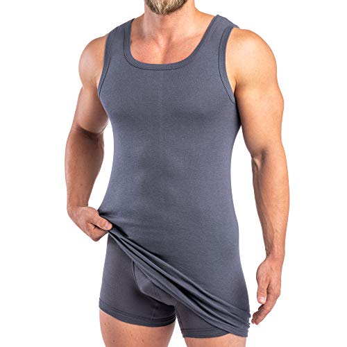 HERMKO 16027 Herren extralanges Unterhemd aus Baumwolle/Modal, Größe:D 7 = EU XL, Farbe:Graphit von HERMKO