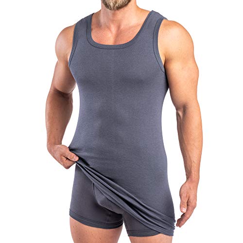 HERMKO 16027 Herren extralanges Unterhemd aus Baumwolle/Modal, Größe:D 8 = EU XXL, Farbe:Graphit HERMKO 16027 Herren extralanges Unterhemd aus Baumwolle/Modal, Größe:D 8 = EU XXL, Farbe:Graphit von HERMKO